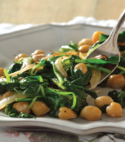 Ensalada de espinaca tibia y garbanzos