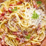 Carbonara con tocino de pavo