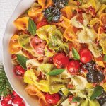 pasta de moñito de colores al ajo