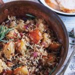 relleno de pavo de arroz y pera salvaje