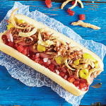 Hot dog con carne de cerdo BBQ