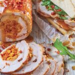 Lomo al horno jugoso relleno de arroz con chorizo