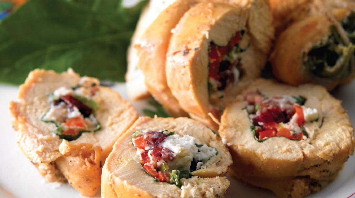 Pechugas de pollo rellenas con requesón y arándanos
