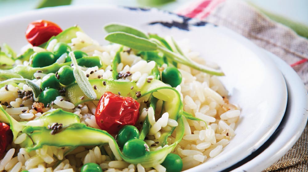arroz con verduras y vinagreta de chía
