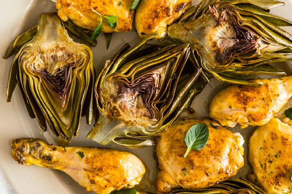 Recetas con pollo, recetas de pollo asado con alcachofas