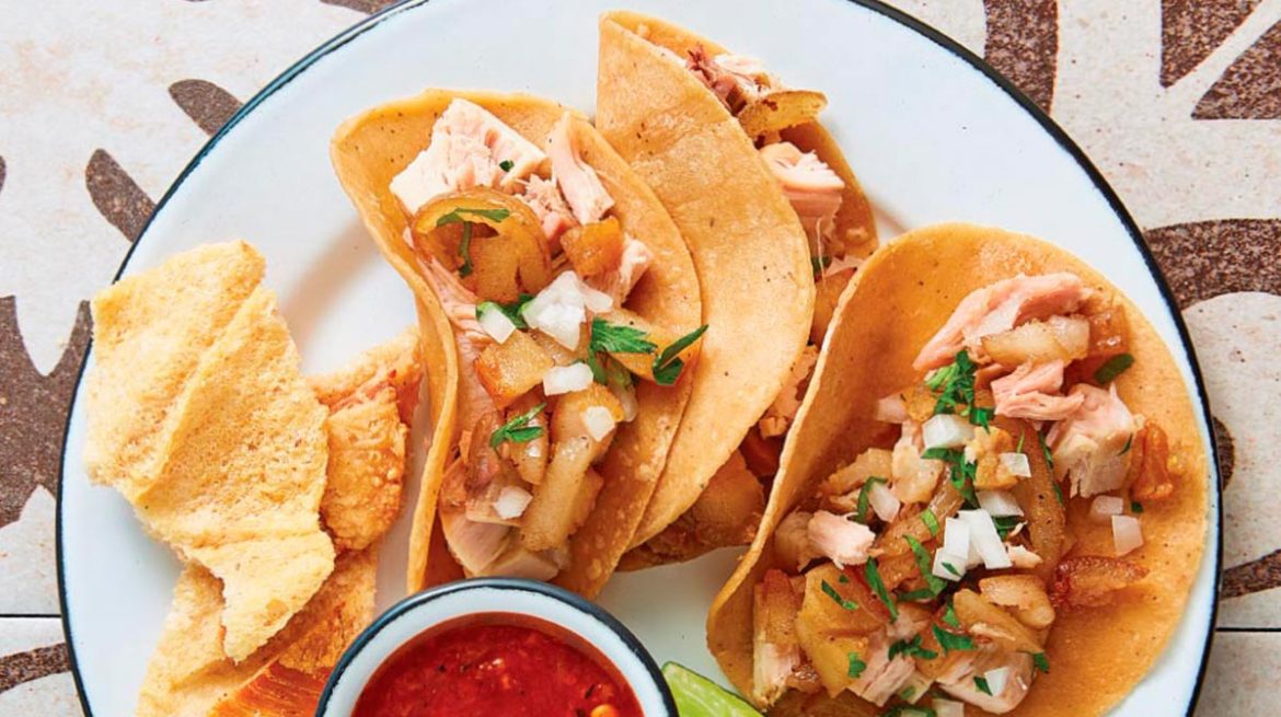 tacos de carnitas de puerco estilo Hidalgo